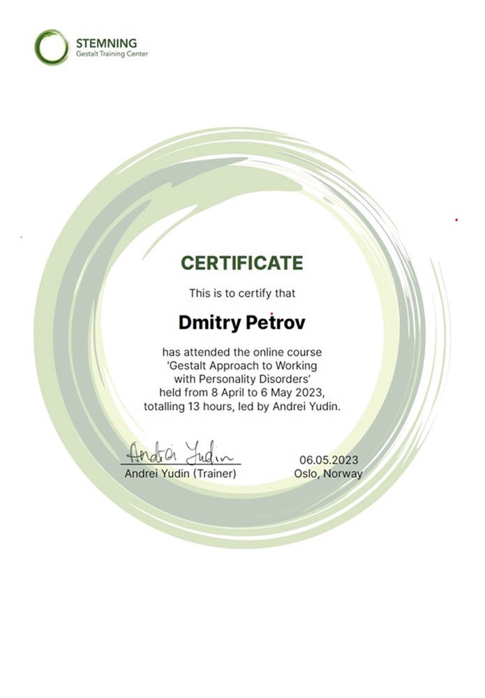 Gestalt Approach in Working with Personality Disorder